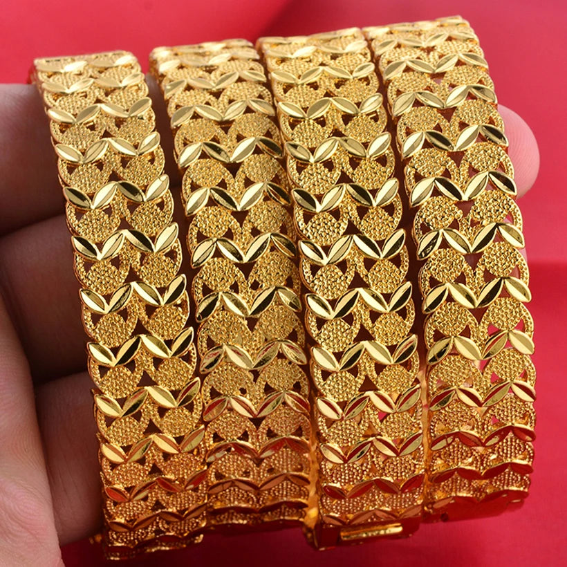 Dubai Wholesale Gold Color Bangles For Women Indian Charm Bracelet Jewellery Arabic Wedding Party Banquet Gifts