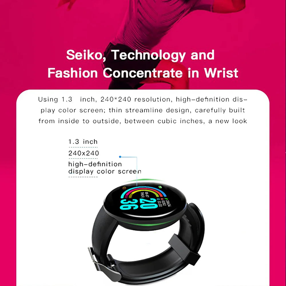 2025 New D18 Smart Watch Heart Rate Monitor Men's Women's Smartwatch Round Fitness Digital Watches for Men Women Band Bracelet