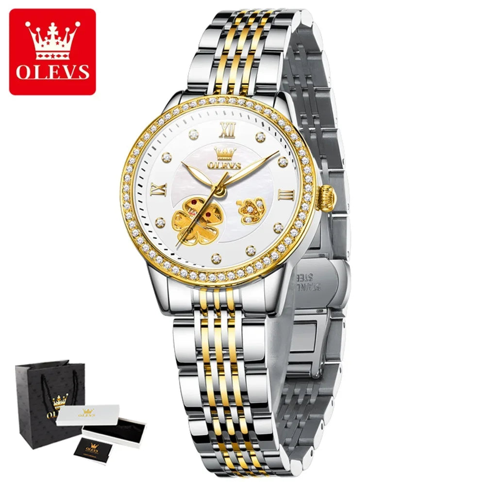 OLEVS 6706 Woman Watch Hollowed Flower Automatic Mechanical Wristwatch for Women Elegant Luxury Brand Ladies Waterproof Watches