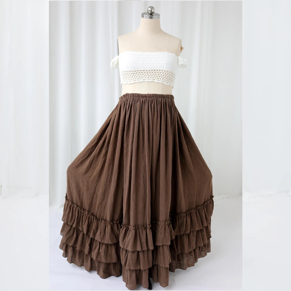 Knitted Bra&Linen Cotton Three-Layer Lace Boho Style Dress Two-Piece Set Photography Dress For Women Photography Props Dress