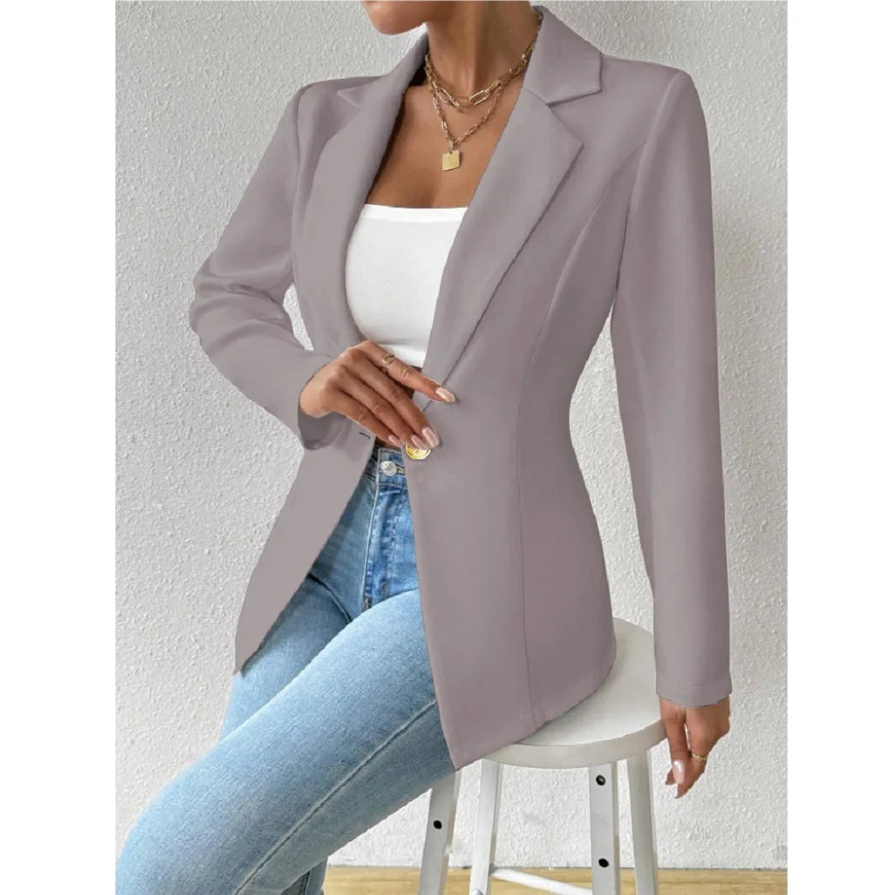 Women's Elegant Blazers Long Sleeve Solid Formal Blazer Ladies Office Work Set Single Button Outerwears Jackets Coat