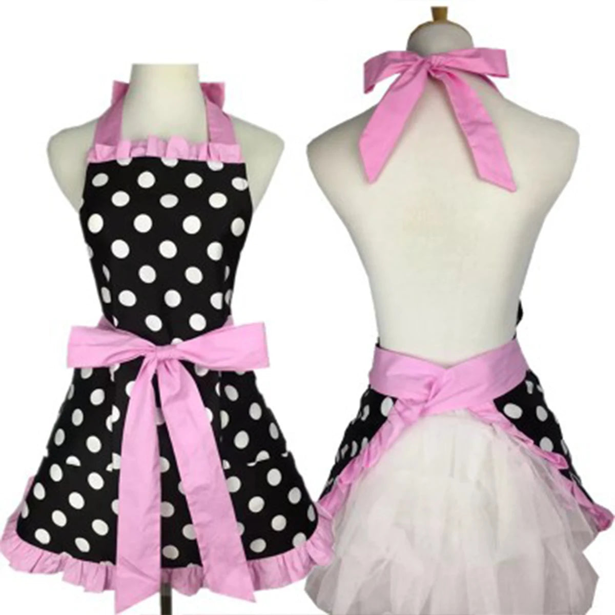 Kitchen Cooking Apron Retro Polka Dot Aprons Ruffle Side Vintage Cooking Aprons with Pockets Adjustable Kitchen Aprons for Women