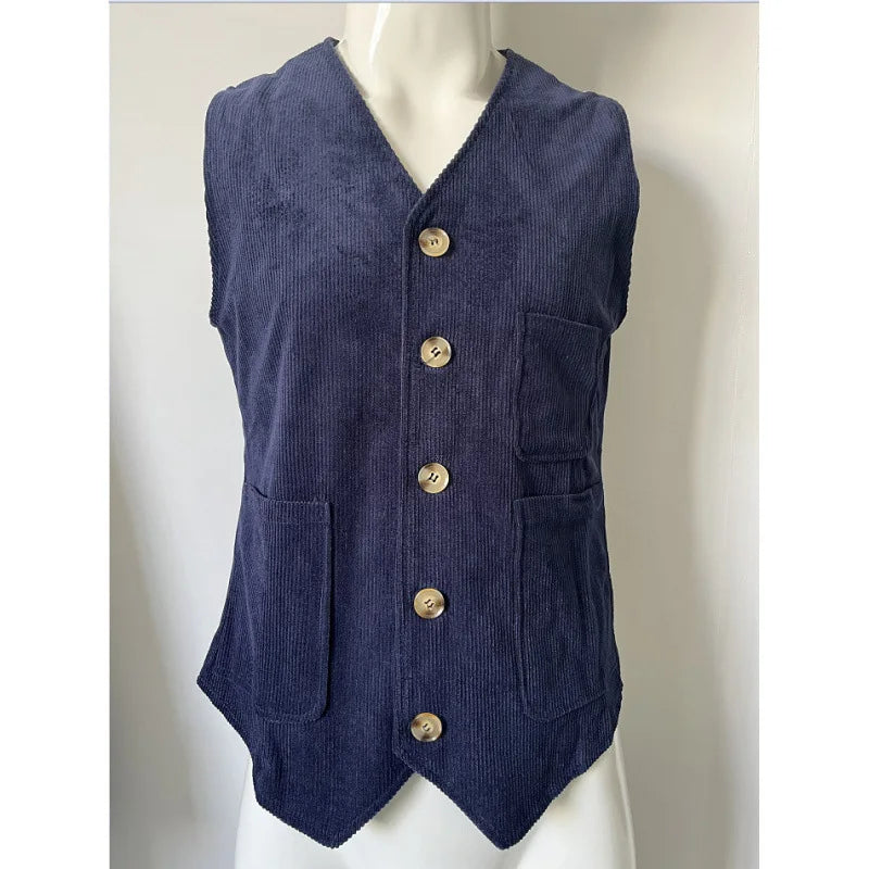 Blazer Men's Fashion Gentleman Business British Style Gentleman Corduroy Wedding Lapel Professional Casual Performance Host Vest