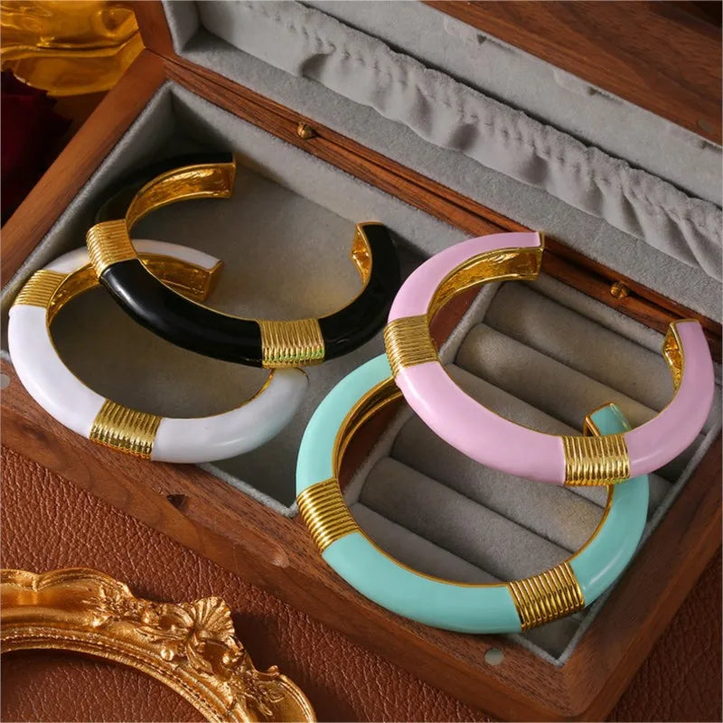 Vintage Enamel Bracelet Bangles For Women 18K Gold Plated Waterproof Women's Hand Bracelets Cuff Bangle Fashion Ladies Jewelry