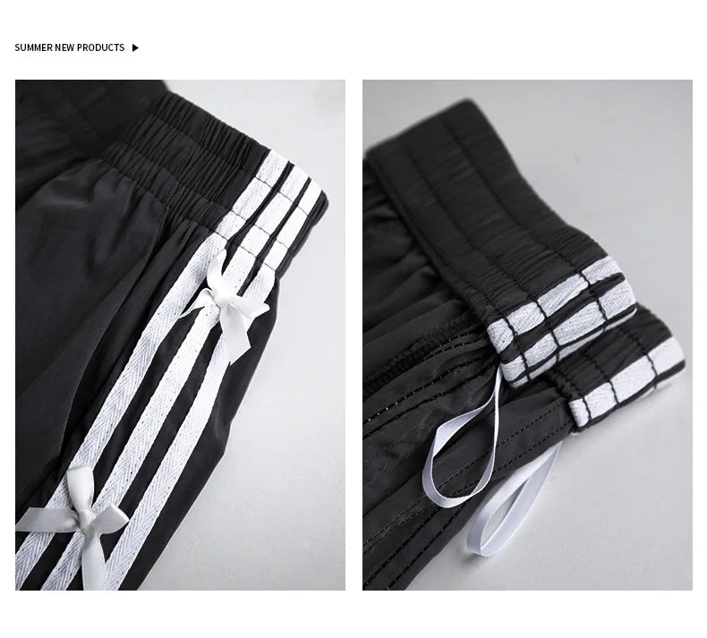 Summer Oversized Shorts Women Striped Bow Fashionable Large Wide Leg Casual Shorts Thin Quick Drying High Waist Straight Shorts