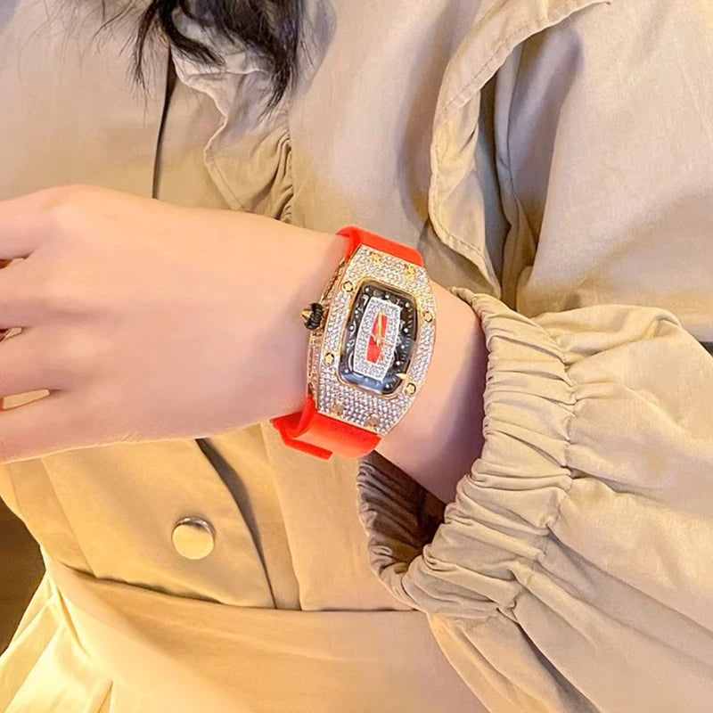 Watches for Women Silicone Sports Quartz Richard Tonneau Watch Girl's Diamond Wristwatch Reloj Mujer Elegante