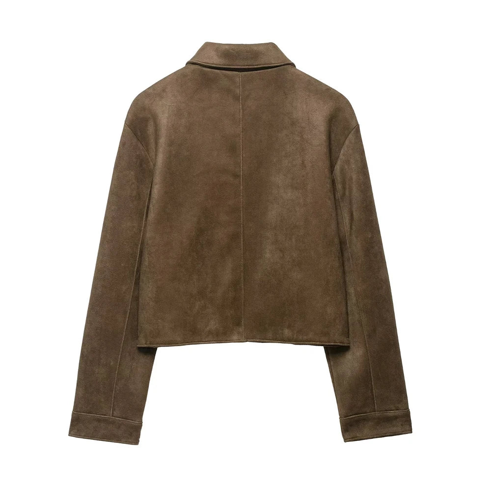 Women Fashion Faux Suede Jacket Coat Long Sleeve Button-up Female Outerwear Chic Tops