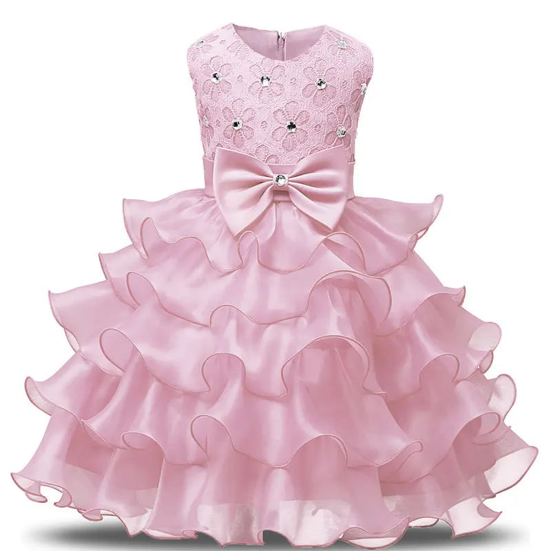 Girls Elegant Dresses Flower Tutu Cake Dress Baby Gown Vestidos Wedding Party Kids Clothes Birthday Ceremonial Baptism Ball Gown