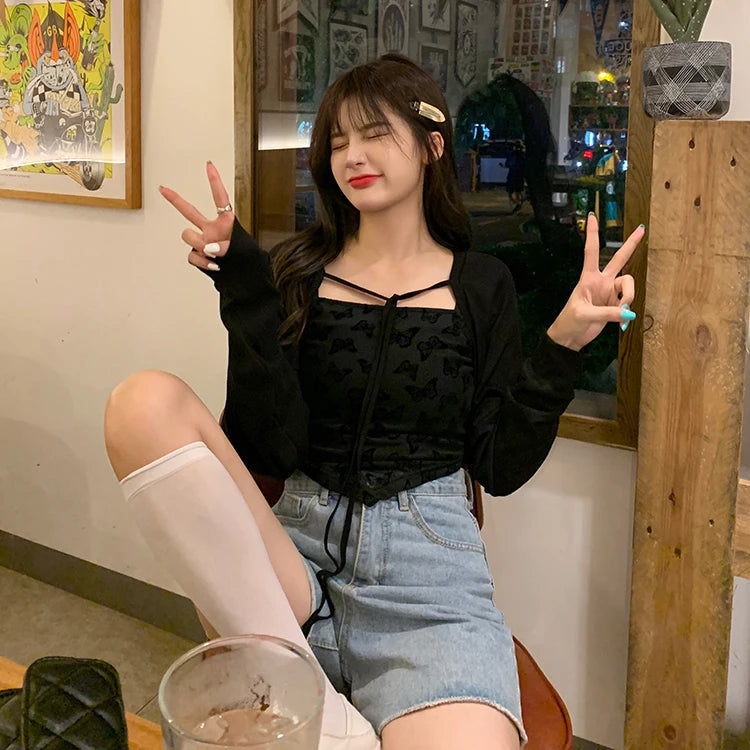 Sweater Cardigan Women Summer Thin All-match Sun-proof Lace-up Simple Fashion Street Wear Vacation Popular Casual Vintage Chic