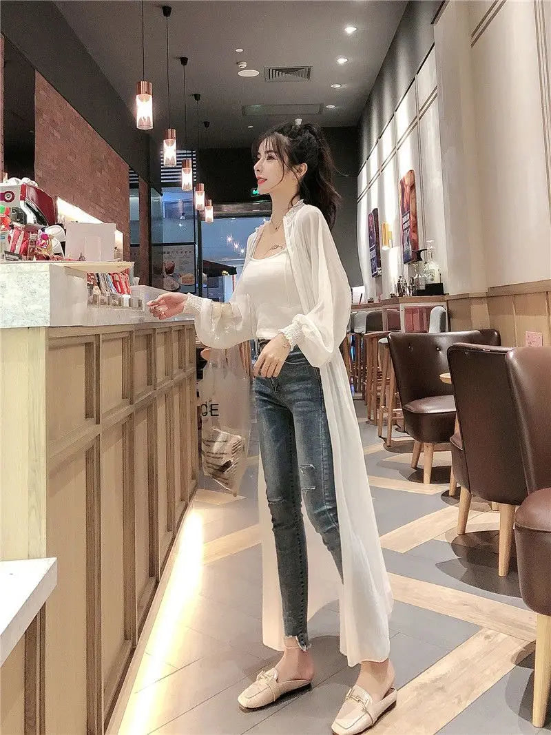Long Jackets Women Summer Thin Sun-proof Korean Fashion Ins Sheer Breathable Casual New Solid Clothing Female Harajuku All-match