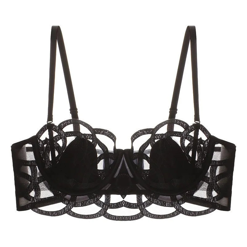 Women's Sexy Underwear Bra Female Hollow Out Thin Cotton Rabbit Ear Cup Soft Breathable Gathering Lace Large-sized Bra Everyday