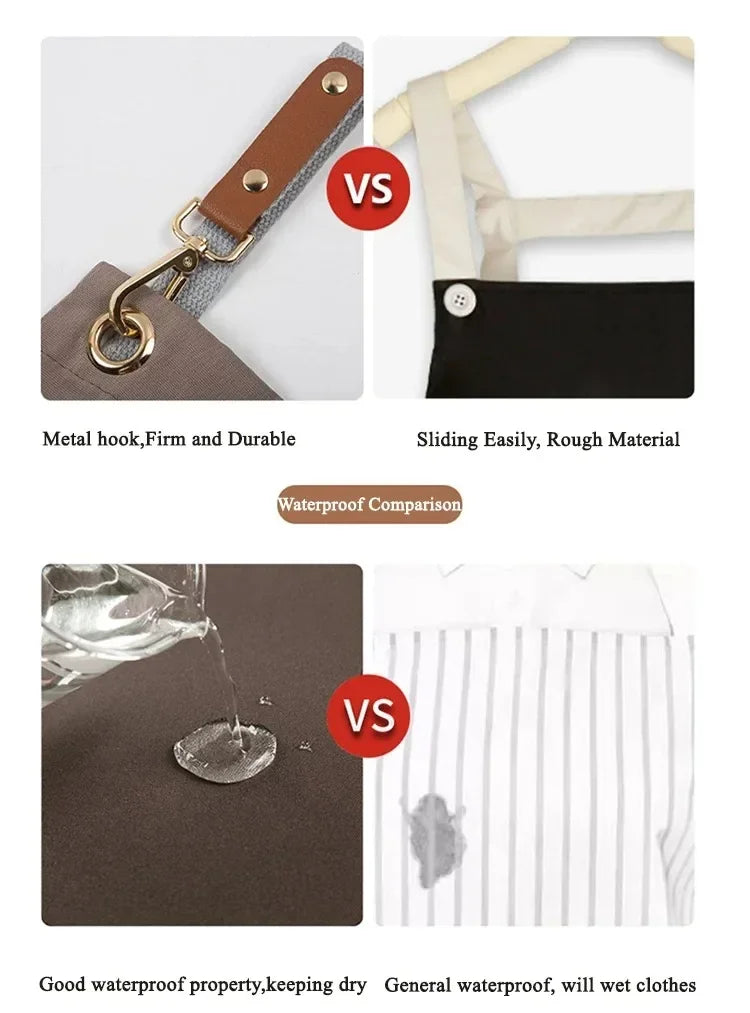 Kitchen Apron Waterproof Perfessional Kitchen Apron Restaurant Shop Waiter Work Uniform Women/Men With Pockets Cleaning Pinafore