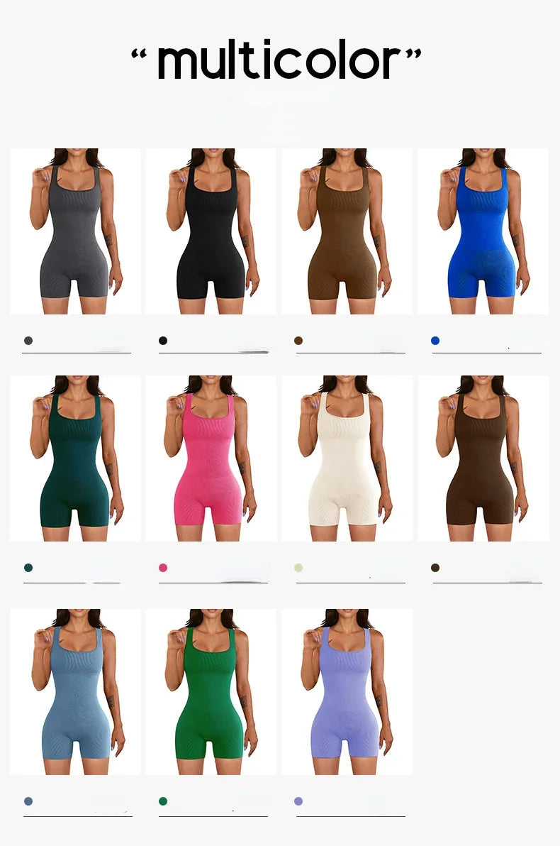 Women Seamless Bodysuit Sexy Thread Shorts Suit High Elastic Hip Liftting Knitting Fashion Set Gym Trainning Yoga Slim Sport Set