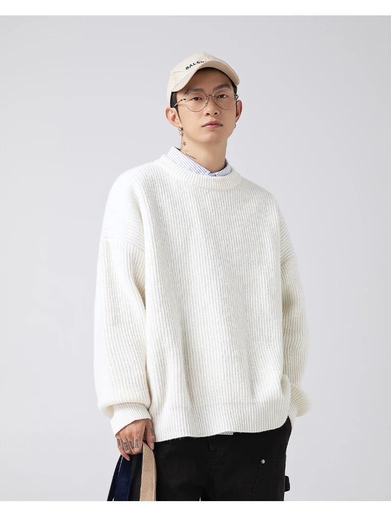 2023 Autumn Winter New Sweater Women's Men's  Green Knitted pullover Basic Solid Color Loose Black White Sweater Coats Warm Tops