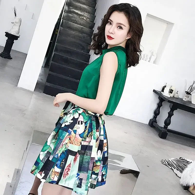 Women's Two Piece Set Skirt Printing Dress Mature Summer Clothes 2025 Y2k Festival Full New Matching in The Same Female Outfits