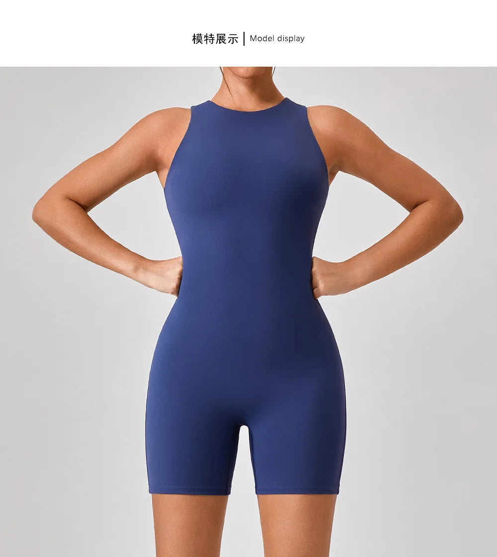 High Elastic Yoga Jumpsuit Women Black Tight Fitting Sport Set Sleeveless Fitness Seamless Slim Workout Running Short Rompers