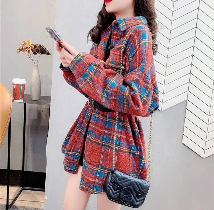 Jacket for Women Check Spring Autumn Vintage Coats Woman 2025 Trend Luxury Long Sleeve Casual Clothing Promotion Youthful Offer