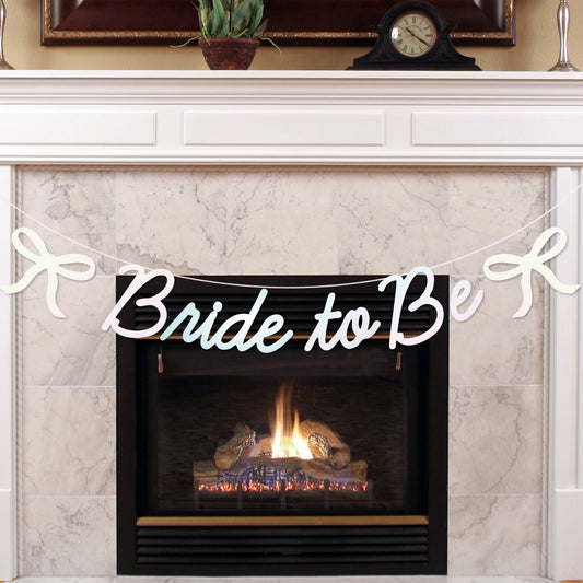 Bride to Be Bow Banner Iridescent Foil Pink Glitter Bachelorette Party Decoration, Tying the Knot Bride Bach Decor, Bridesmaid