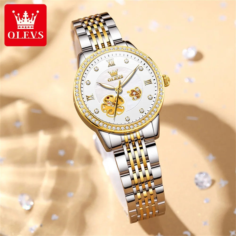 OLEVS 6706 Woman Watch Hollowed Flower Automatic Mechanical Wristwatch for Women Elegant Luxury Brand Ladies Waterproof Watches