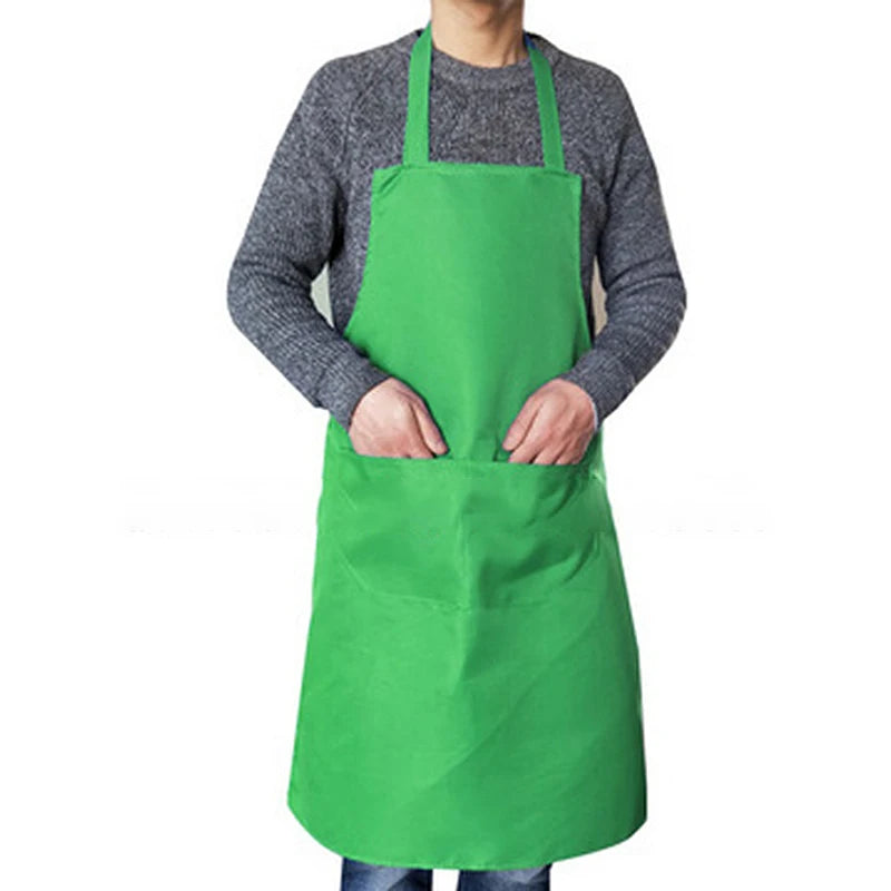 Kitchen Cooking Apron Women Men Solid Color Thicken Household Cleaning Sleeveless Cotton Polyester Apron Cotton Double Pocket