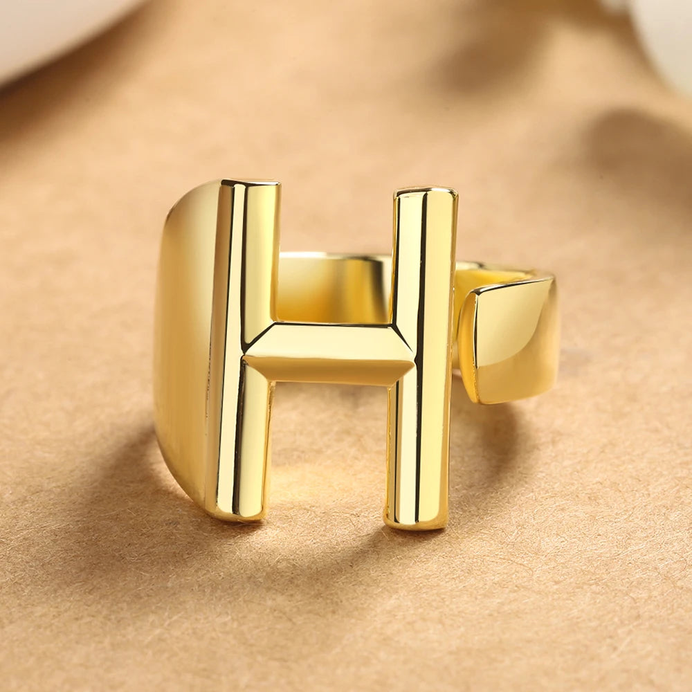 26 English Letters 925 Silver Ring Joint Fashion Personality Retro Index Finger Ring Opening 18K Gold Ring