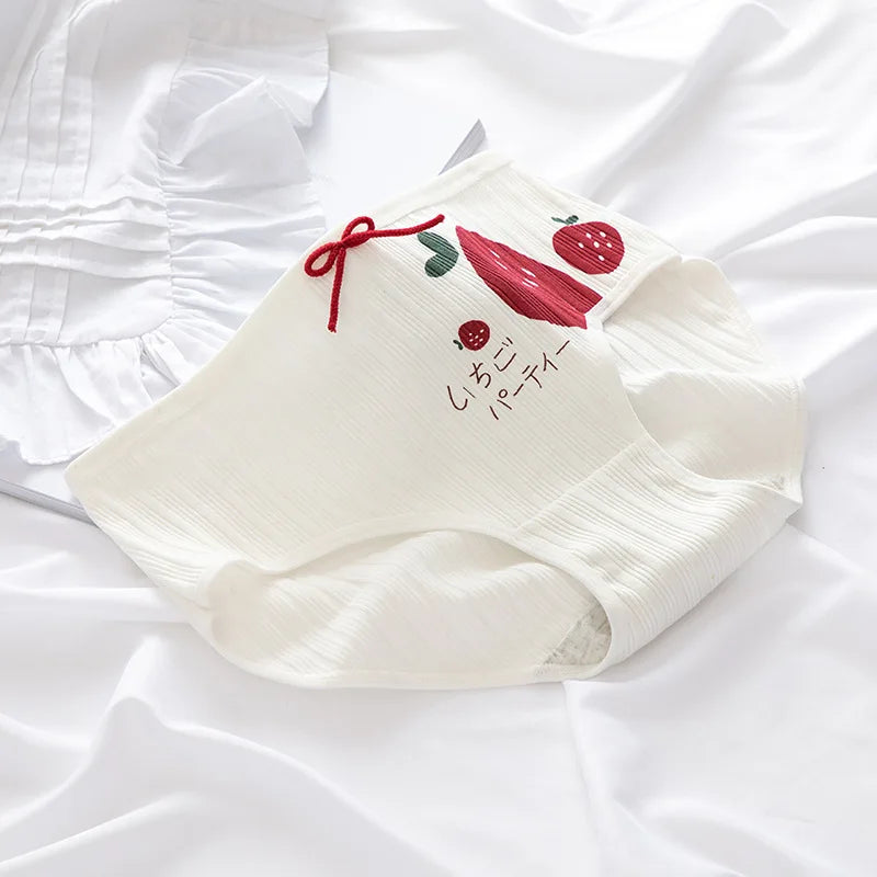 Cotton Panties Female Underpants Sexy Women Underwear Soft Lingerie Lace Up Briefs Strawberry Hearted Printed Pantys