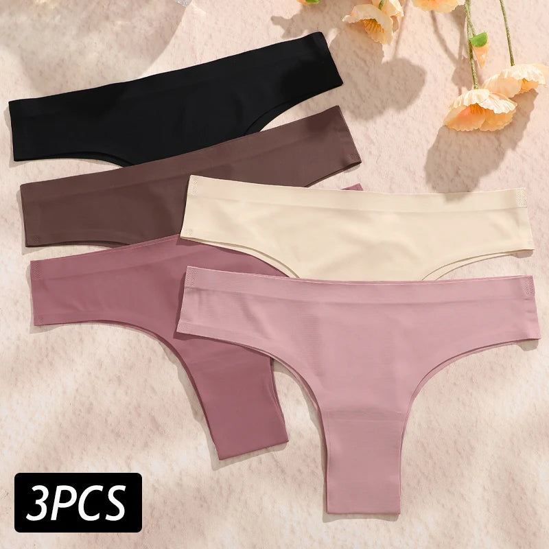 3PCS Women's Ultra-thin Seamless Panties Sexy Low Rise Brazilian Panties Ice Silk Underwear Sexy Panty Low Waist G-string Female