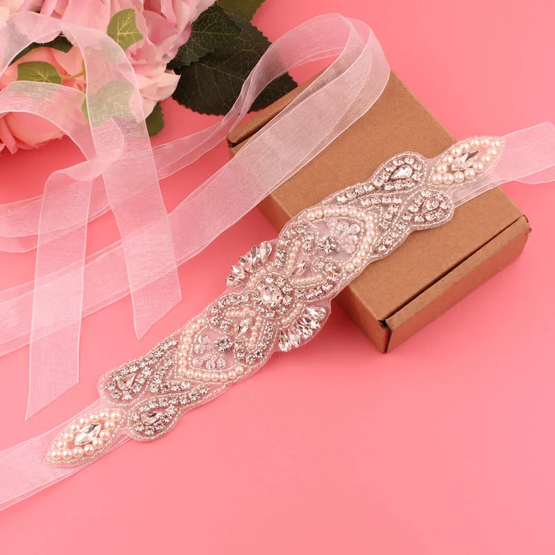 Crystal bridal belt with ribbons, handmade silver wedding belt, cookie patient belt for wedding evening dresses