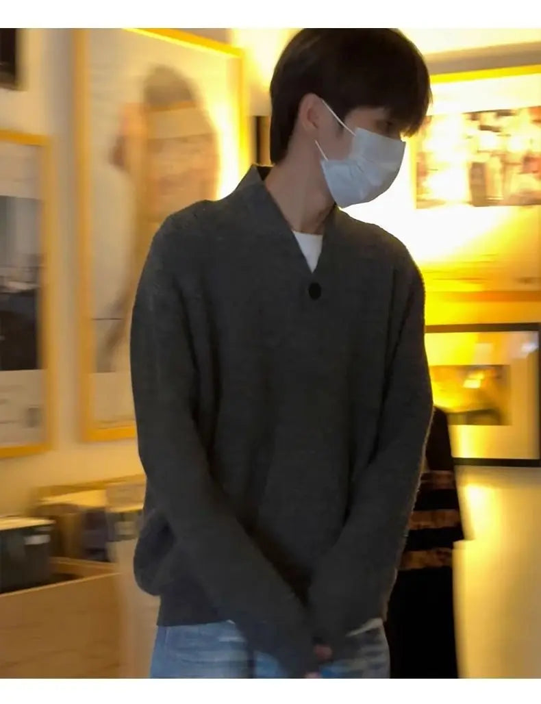 Sweater and Sweater Jacket Men's Autumn Cardigan Solid Color Versatile Relaxed Lazy and High-end Top Couple's Jacket