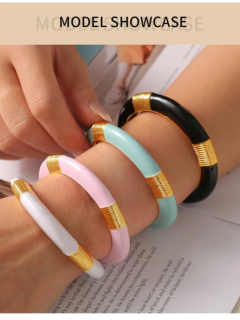 Vintage Enamel Bracelet Bangles For Women 18K Gold Plated Waterproof Women's Hand Bracelets Cuff Bangle Fashion Ladies Jewelry