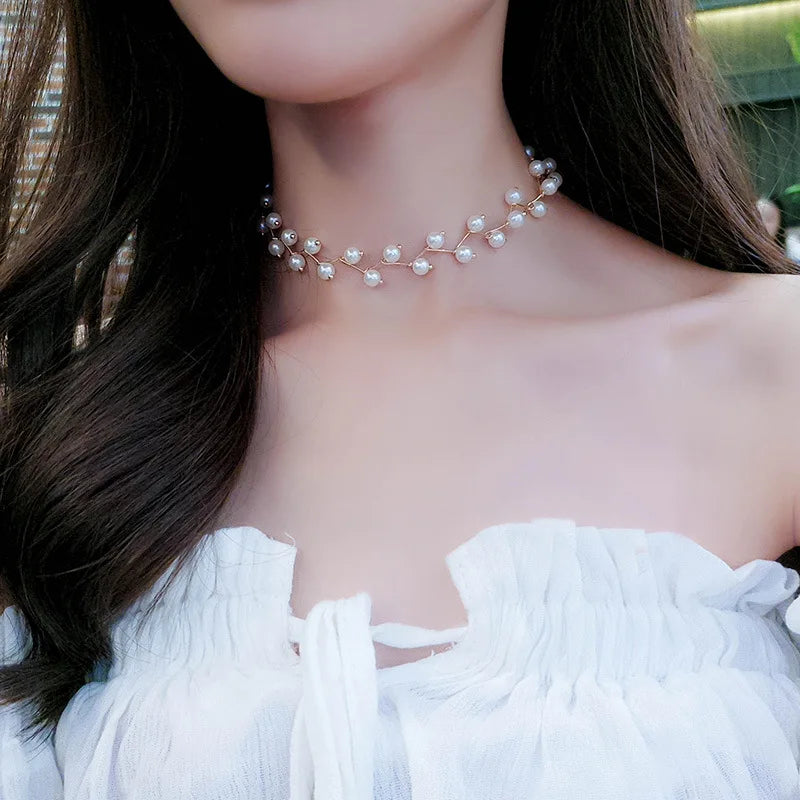 Trendy Pearl Necklace Korean Fashion Jewelry for Women Neck Chain  Choker Collar Accessories Gift Short Necklace Chain Female