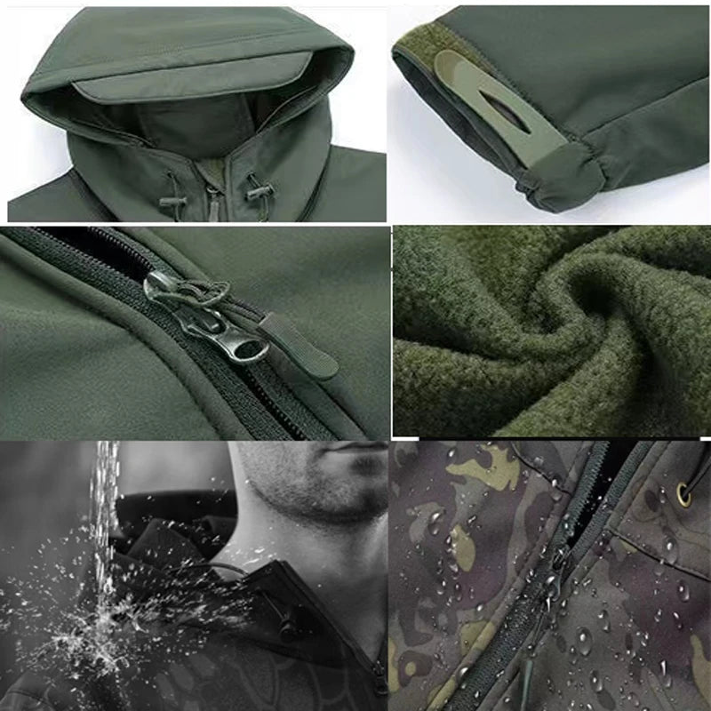 Tactical Military Men Winter Autumn Fleece Waterproof Jackets Sports Hiking Camping Climbing Outdoor Hooded Coat Hunting Combat