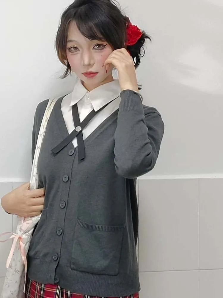 Sweet Wind Sweater Spring and Autumn V-neck Cotton Knitted Sweater Academy Style JK Uniform Cardigan Student Girl Role Play