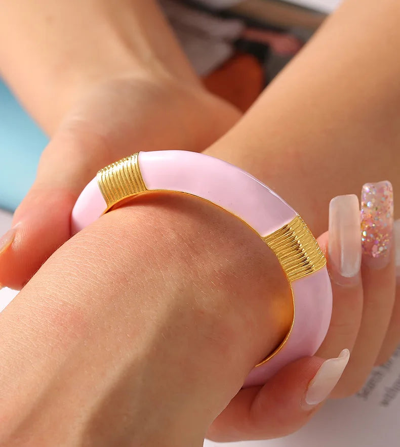 Vintage Enamel Bracelet Bangles For Women 18K Gold Plated Waterproof Women's Hand Bracelets Cuff Bangle Fashion Ladies Jewelry