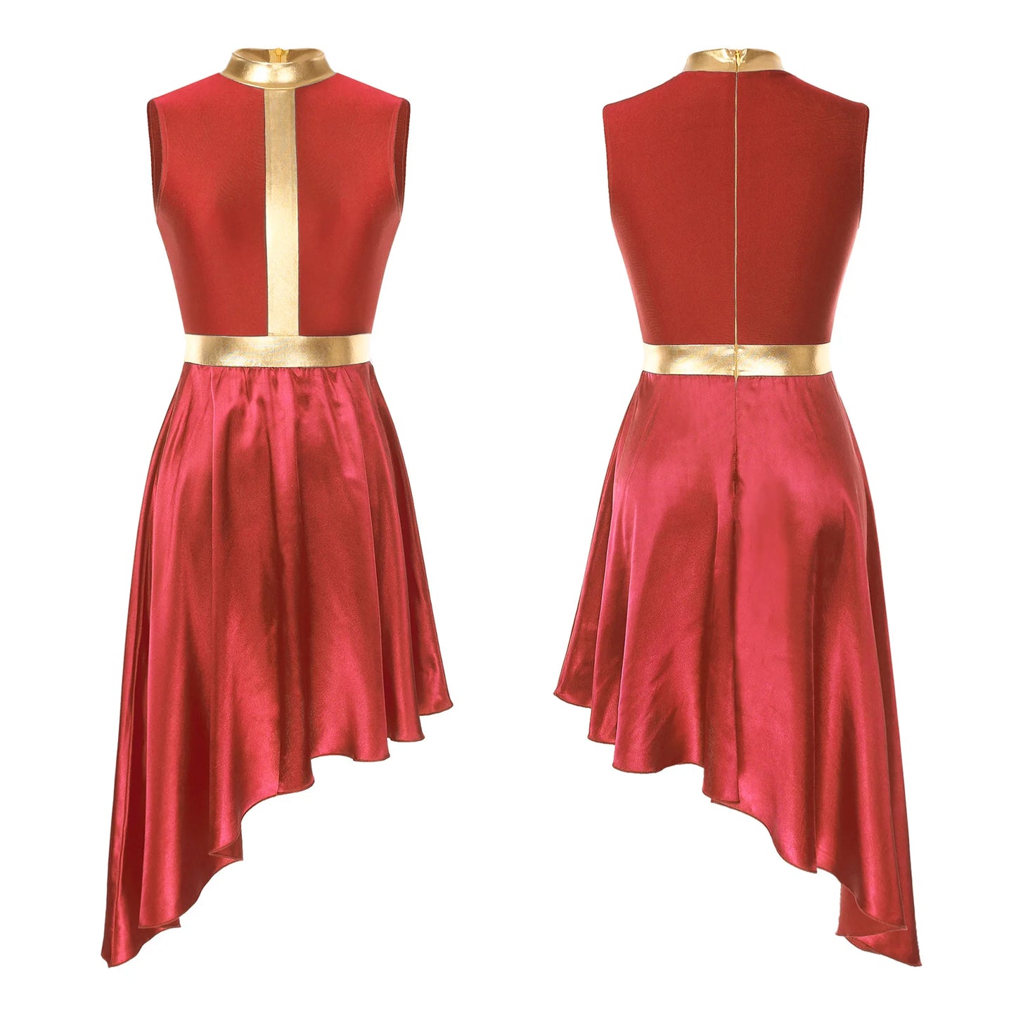 Womens Lyrical Dance Dress Ballroom Dancing Church Choir Stage Performance Costume Sleeveless Asymmetrical Hem Dresses Dancewear