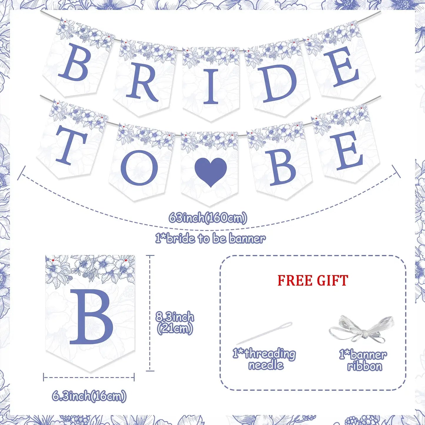 Bride To Be Banner, Blue Floral Bachelorette Bridal Party Banner for Bachelorette Bridal Party Decorations & Decor