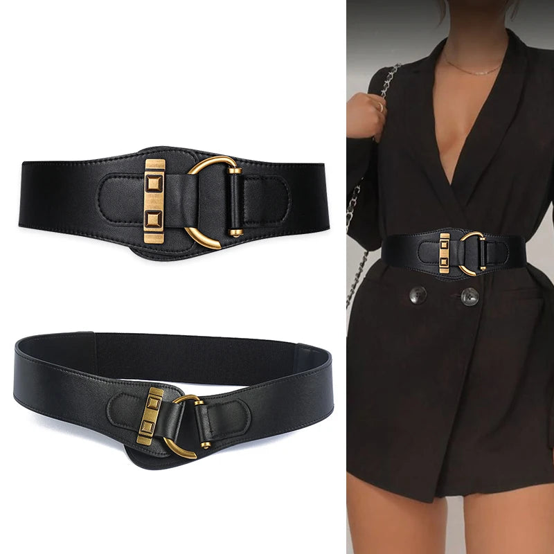 Designer Belts For Women High Quality Luxury Female Waist Stretch Cummerbunds Black Elastic Corset Belt Big Dress Waistband