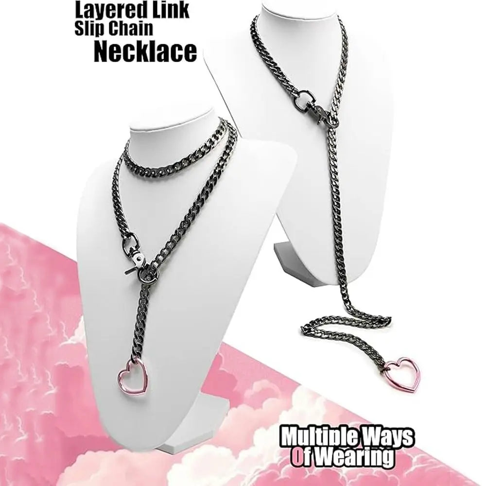 Heart Y-Necklace Link Chain Necklace No Fading Durable Choker with Tail Necklace Scratch Resistant Adjustable