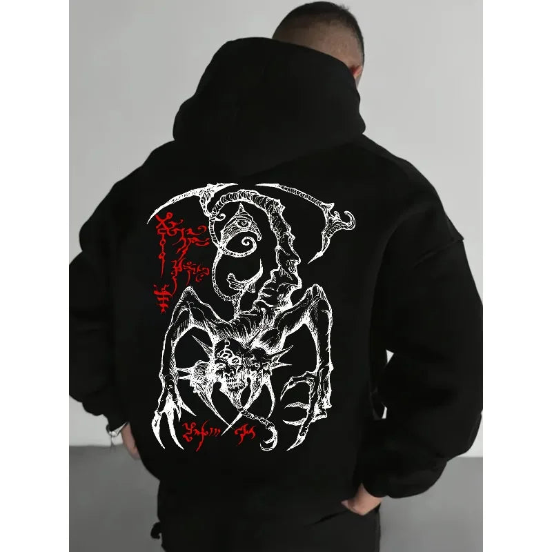 Sweater Male Devil Hooded Sweater Autumn and Winter Long-sleeved Loungewear Can Be Worn Outside English Pattern Printing