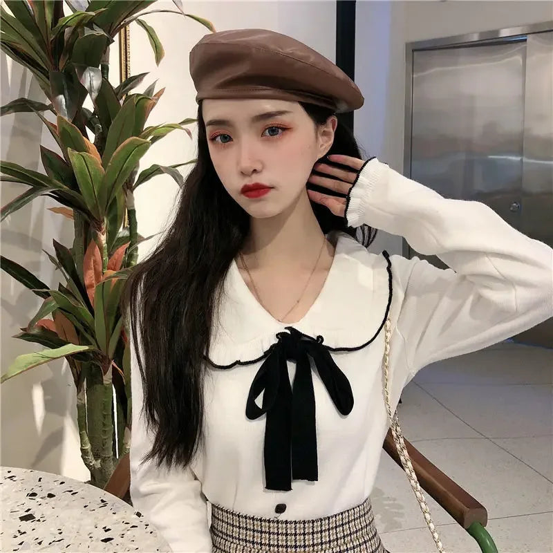 Woman Sweaters Femme Chandails Women's Doll Collar Knitted Top Sweater Autumn and Winter Pull Hiver