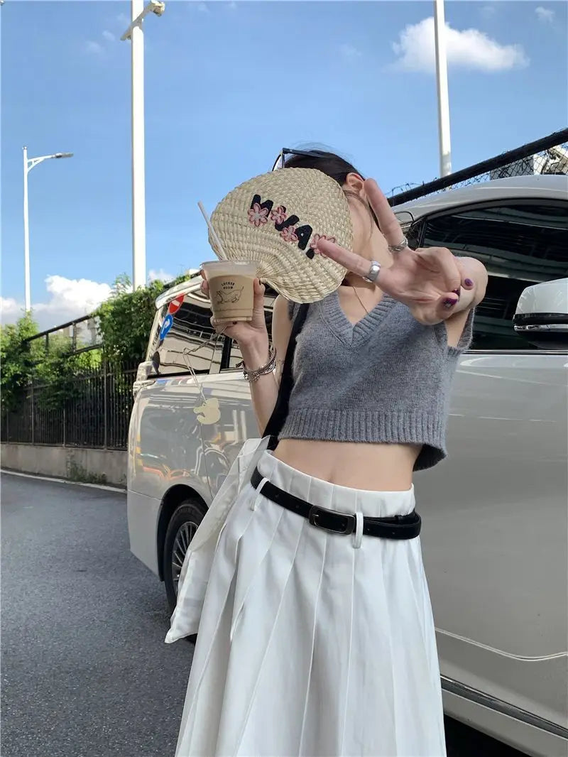 Sweater Vests Women Simple All-match Basic V-neck Casual Spring Vintage Knitting Fashion Ulzzang Ladies Temperament Classic Chic