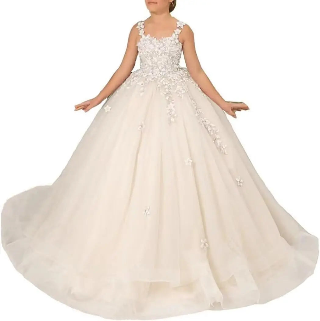 Kingbridal Flower Girl Dresses for Wedding Lace Princess First Communion Formal Dresses Tulle Pageant Ball Gowns Princess Dress