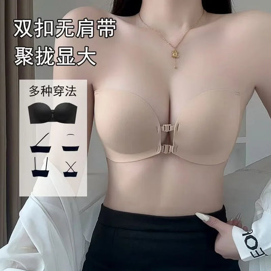 Double Front-buttoned Strapless Bra for Women, Invisible, Anti-slip, Strapless and Backless, with A Close-in Top Support Bra