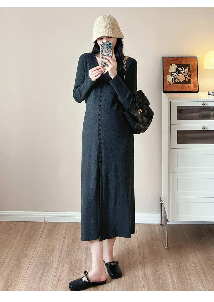 Maternity Dress for Pregnant Women  Knit Sweater Dress Cozy Loose Fit Elegant Autumn Pregnancy Outfit with Relaxed Vibes