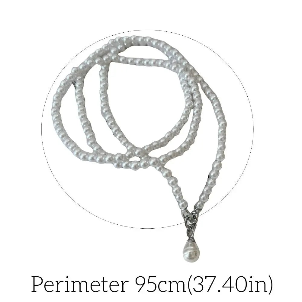 Sweet Elegant Pearl Beaded Necklace White Multilayer Pearl Choker Long Simple Pearl Pendant Accessory Women