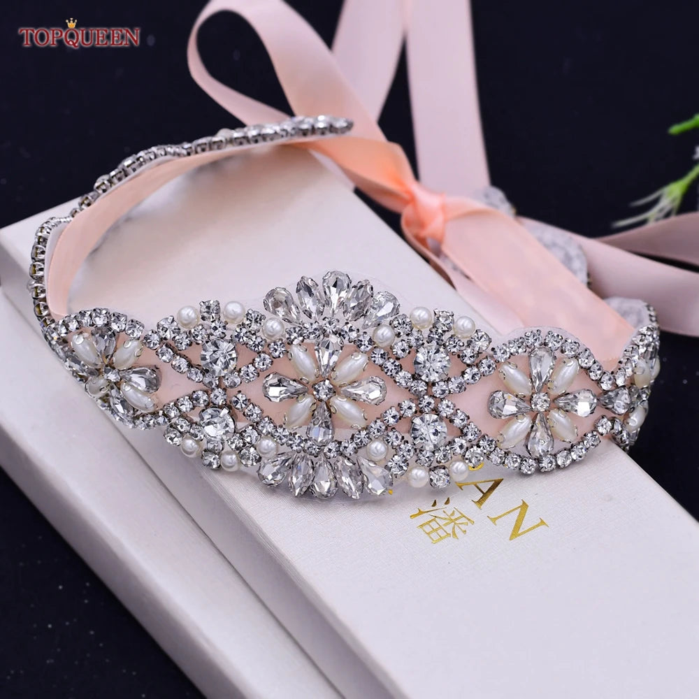 TOPQUEEN Bridal Belts Bling Wedding Women Jewelry Silver Rhinestone Pearl Crystal Sparkly Party Formal Dress Diamond Sash S161