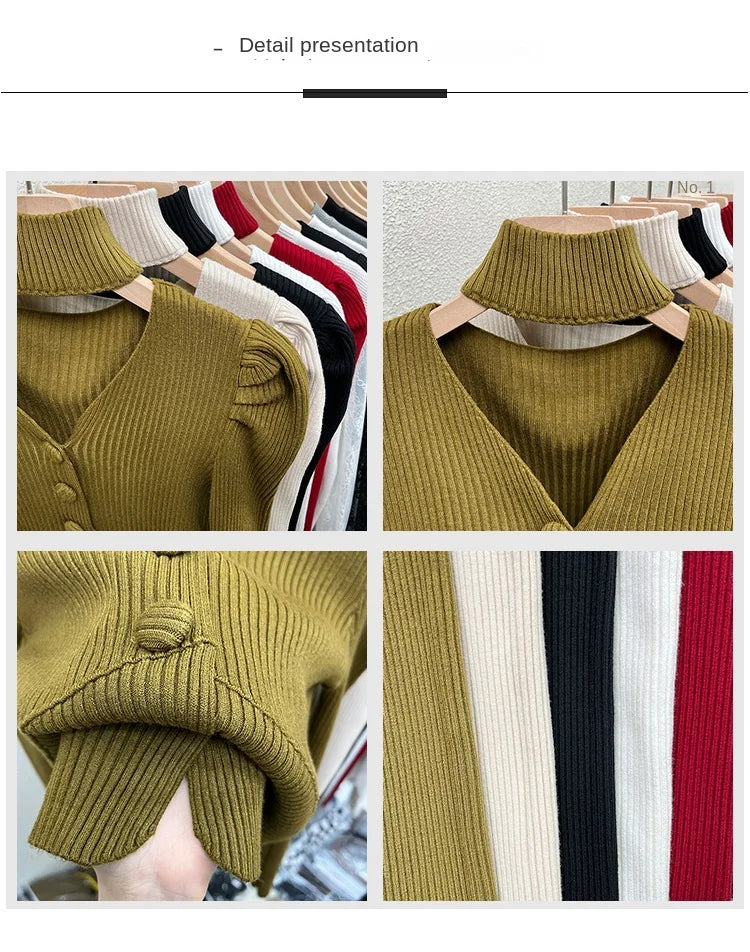 Red Sweater Knitted Sweater Women's Inner Layering Shirt with Unique Unique V-neck Halter Top Design for Autumn and Winter