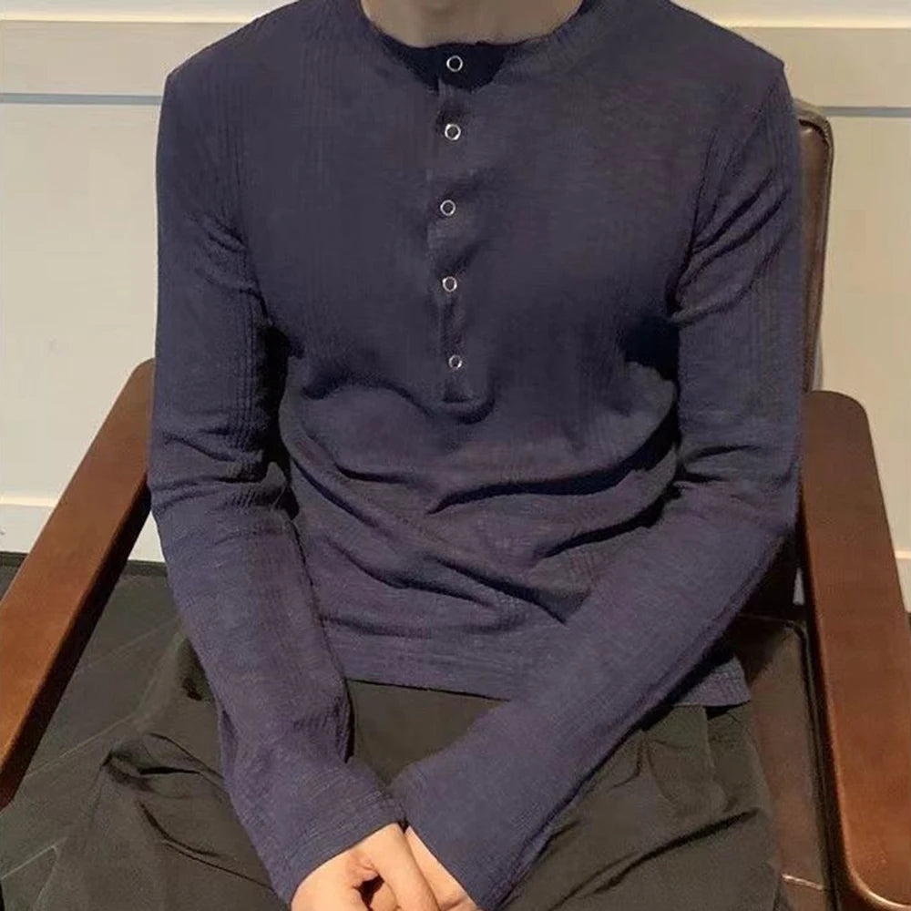 Sweater Mens Striped Texture Henry Collar Knitted Pullover Autumn Casual Versatile Unisex Daily Undershirt Men's Clothing 2024
