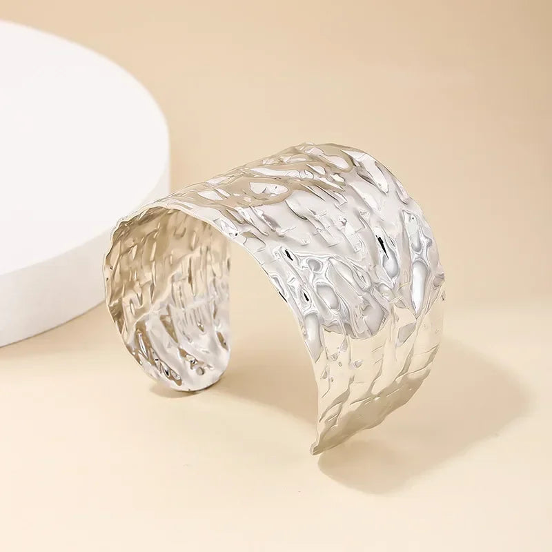 Bangles For Women Irregular Metal Cuff Bracelet Pleated Wide Edition Exaggerated Party Gift Holiday Fashion Jewelry CB042