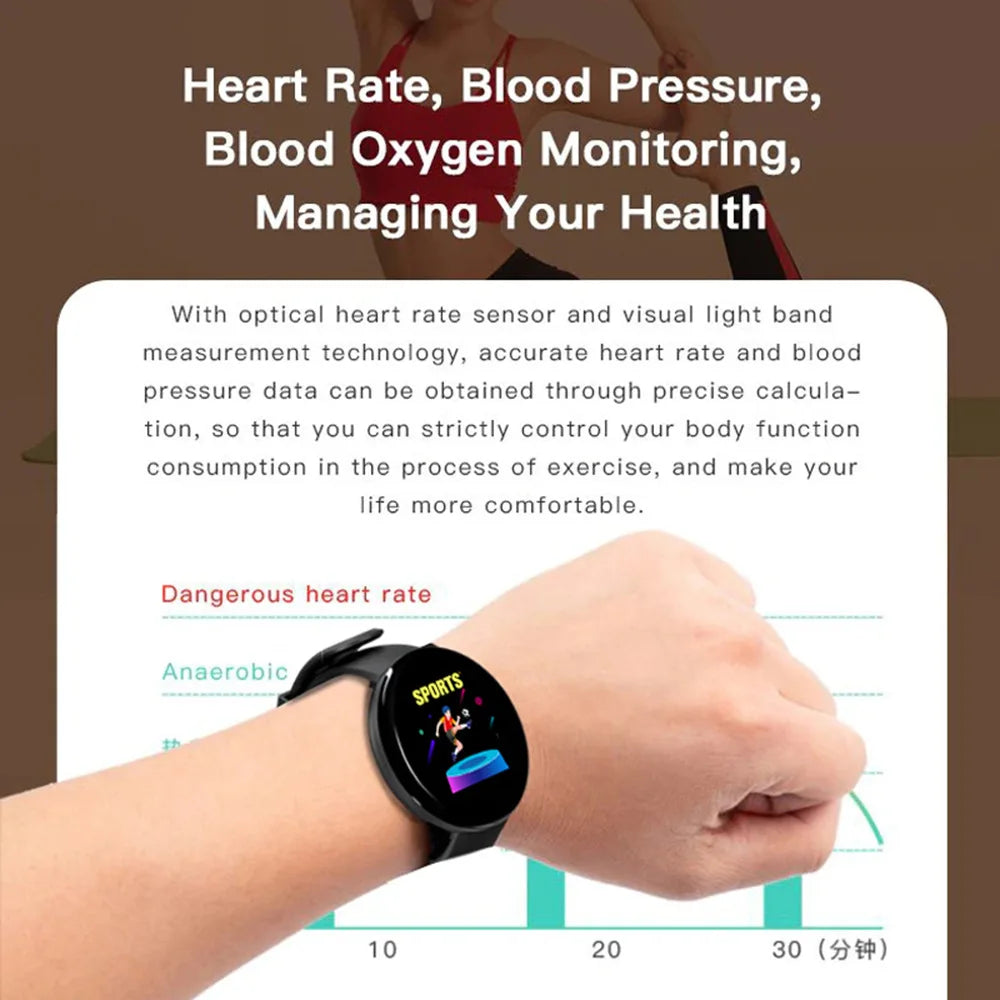2025 New D18 Smart Watch Heart Rate Monitor Men's Women's Smartwatch Round Fitness Digital Watches for Men Women Band Bracelet